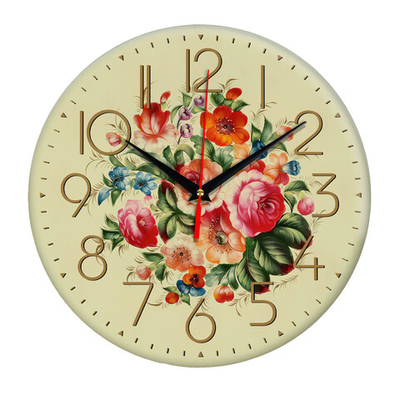 Часы настенные букет Розы Жостово в форме плоской тарелки Декор для дома, подарок