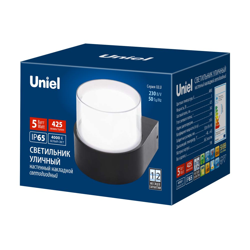 ULU-P21A-5W-4000K IP65 BLACK Светильник светодиодный уличный. Архитектурный накладной. Белый свет 4000K. Корпус черный. TM Uniel
