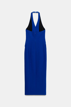 ZARA ПЛАТЬЕ МИДИ КРОЯ ТРУБА С ЗАПАХОМ, ЯРКО-СИНИЙ