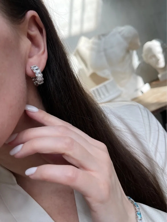 Серьги конго с прямоугольными фианитами