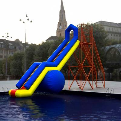 Надувная водная горка для вышки (опоры) «Стрела» с одной ступенью, 10*2,5*5 м