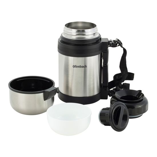 Термос пищевой 600 мл. из нержавеющей стали Ofenbach NB 101308 с ручкой и ремешком
