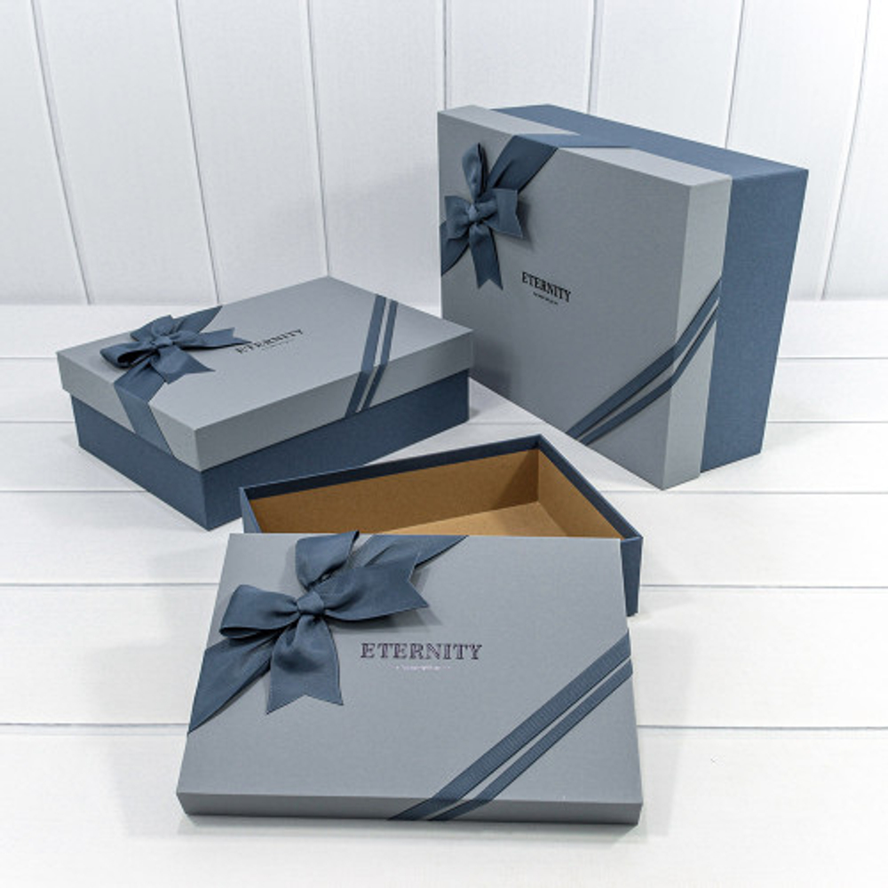 Коробка 33.5х25х11.5 см Набор 3 шт "Eternity" с бантом (Синий)