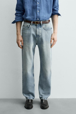 ZARA ДЖИНСЫ STRAIGHT ДЛИНОЙ ДО ЩИКОЛОТКИ, ГОЛУБОЙ