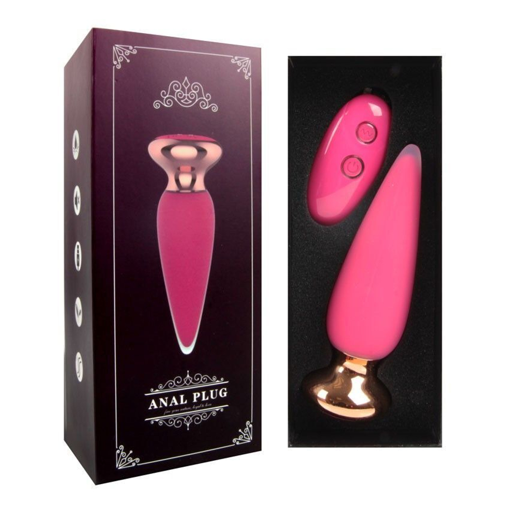 Розовая анальная вибропробка Anal Plug с пультом ДУ - 12 см. (Цвет: розовый)