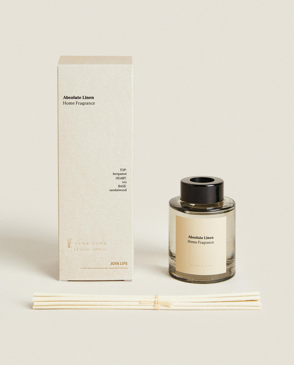 Zara Home ABSOLUTE LINEN REED DIFFUSERS — ароматический диффузор с тростниковыми палочками, Абсолют Льна, 100 мл