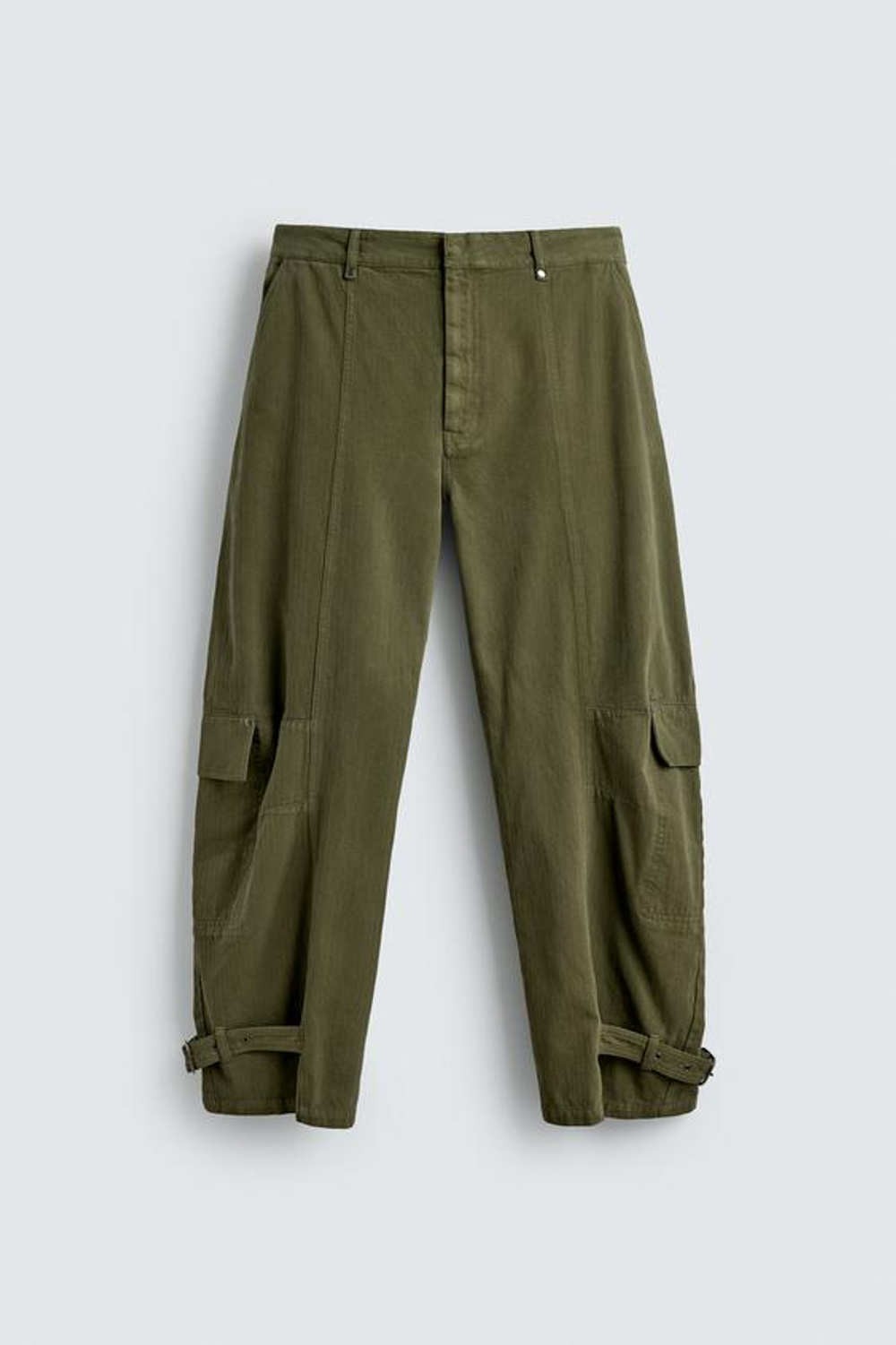 ZARA БРЮКИ КАРГО С ХЛЯСТИКАМИ НА ШТАНИНАХ, ЗЕЛЕНЫЙ