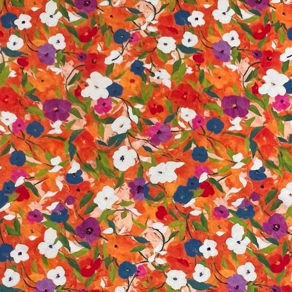 ЦВЕТОЧНЫЙ ДОЖДЬ НА ОРАНЖЕВОМ - 100% ХЛОПОК 1