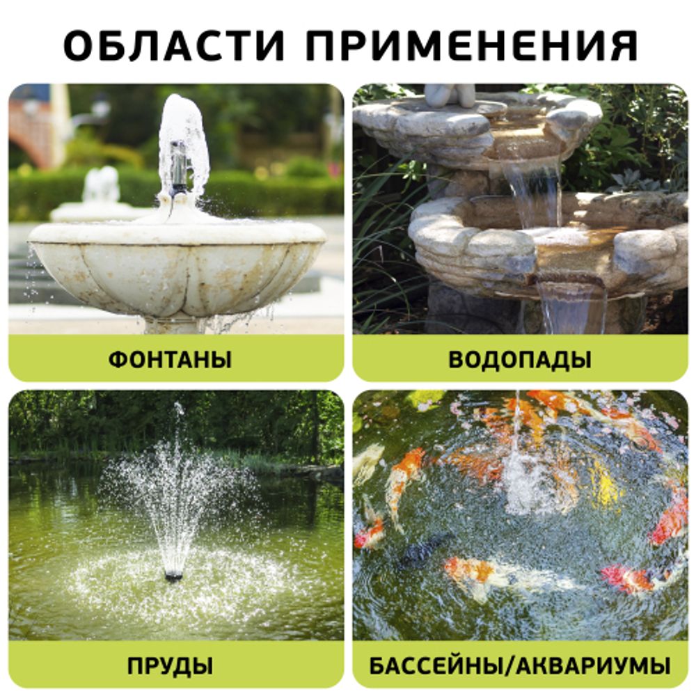 GANF01-03 GREEN APPLE насос для фонтана с насадками.Мощность 55 W.Производительность 3000 л/ч. Max.П | GREEN APPLE