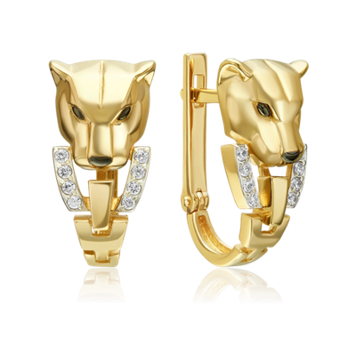 Серьги «Пантеры» с английским замком из лимонного золота с фианитами