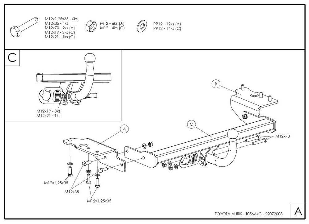 Фаркоп оцинкованный Galia T056C для Toyota Auris хетчбек 2007-2013, 2013-(паспорт и сертификат в комплекте)(без электрики)