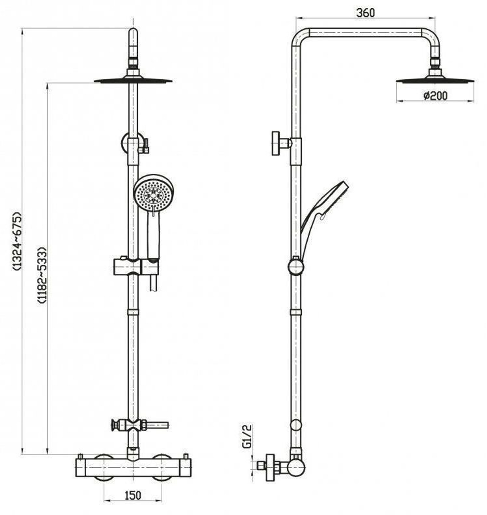 Душевая стойка BelBagno Nova NOV-VSC-T-IN нержавеющая сталь