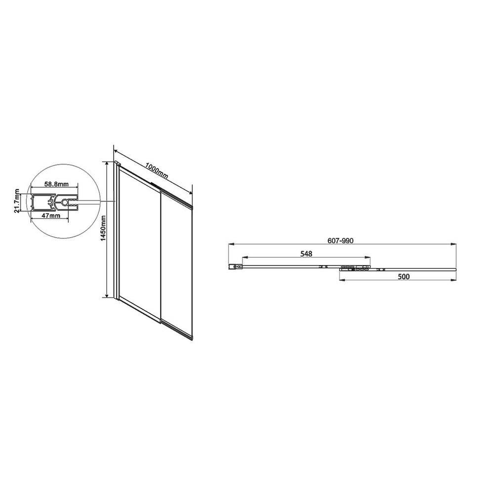 Душевая шторка на ванну VSB-1E100CLB, 1000*1450, матовый черный, стекло прозрачное, , шт