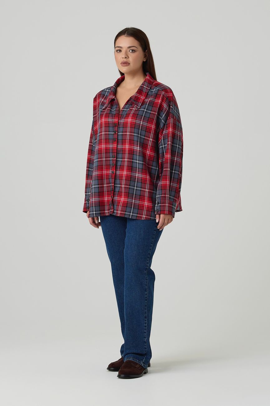 Рубашка оверсайз в клетку, красный