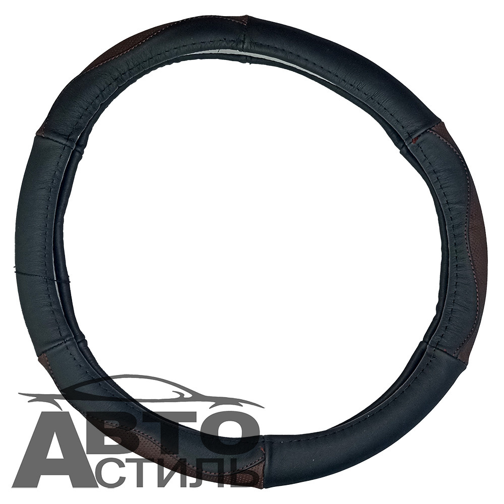 Оплетка на руль круглая Coolpart MAXIMAL (38*38) НАТУР КОЖА черный/шоколад HT114-BLCH