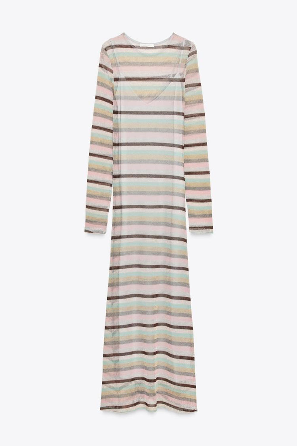 ZARA ДЛИННОЕ ПЛАТЬЕ В ПОЛОСКУ С МЕТАЛЛИЗИРОВАННОЙ НИТЬЮ, РАЗНОЦВЕТНЫЙ