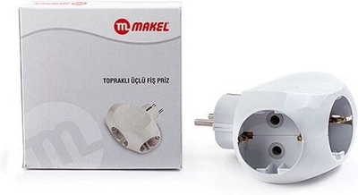 Тройник 16 А с заземлением Makel 10015 белый Турция