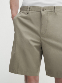 Massimo Dutti Шорты из хлопкового поплина,  цвет мха