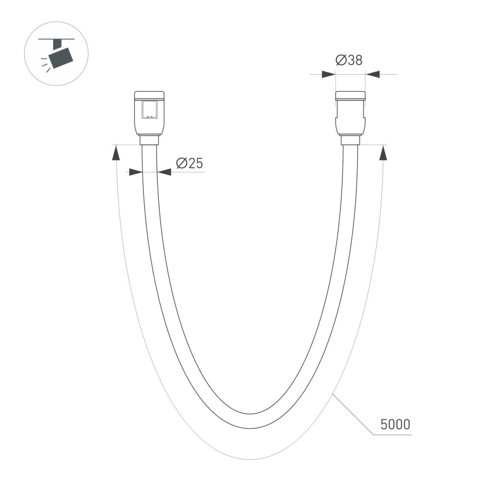Светильник ART-APRIORI-TUBE-ELASTIC-R38-L5000-60W Warm3000 (BK, 360 deg, 48V) (Arlight, IP20 Металл, (Arlight, IP20 Металл, 3 года) 049277
