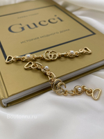 Декоративная цепочка Гучч. в золотистом металле с жемчугом 9,5 см