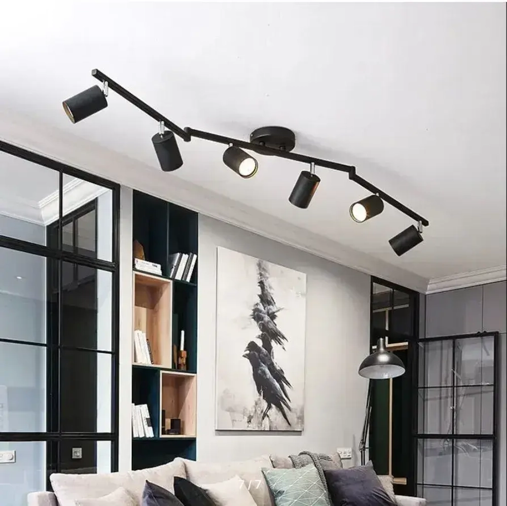 Трековый светильник светодиодный черный поворотный GU10 / Настенно-потолочный спот черный / LED люстра лофт 6 ламп
