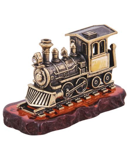Народные промыслы AM-4162 Фигурка «Паровоз Железная дорога» (латунь, янтарь)