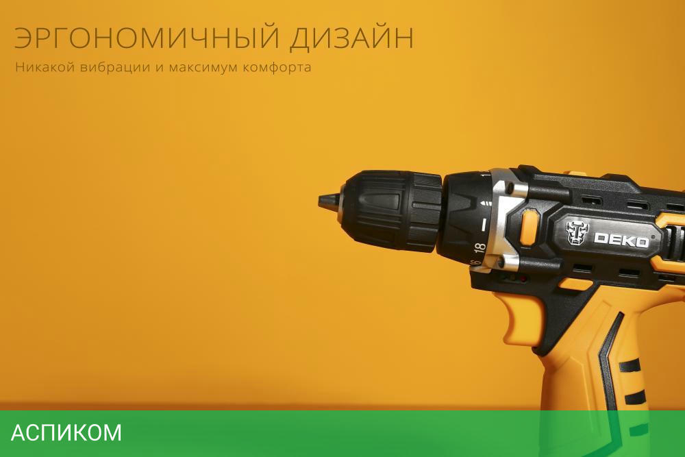 Дрель-шуруповерт Deko DKCD12FU-Li SET 63 с 2-мя АКБ, кейс, набор оснастки (063-4094)