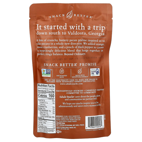 Sahale Snacks, Snack Better, смесь глазированных орехов пекан из Валдосты, 4 унции (113 г)