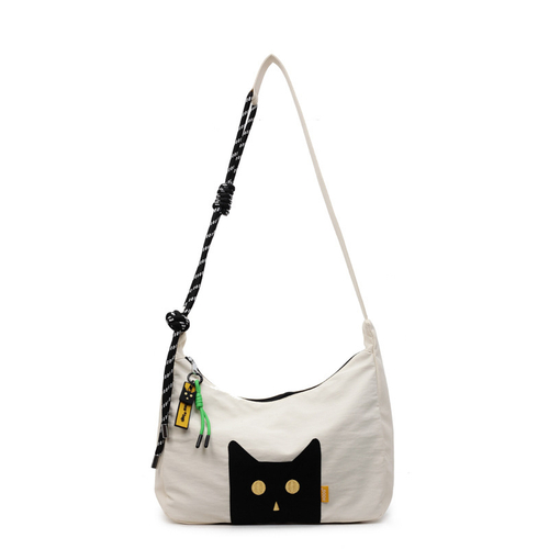 Нейлоновая сумка через плечо с нашивкой черного кота, светлая, 2491-1, Китай