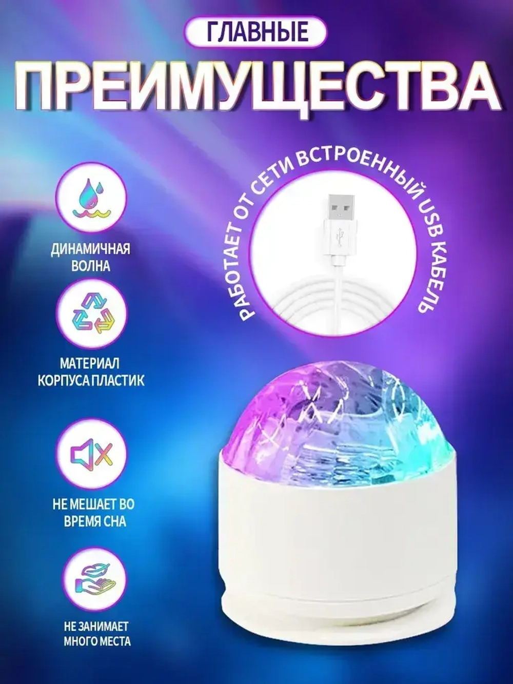 Ночник звездное небо полярное сияние /16 RGB цветов с пультом