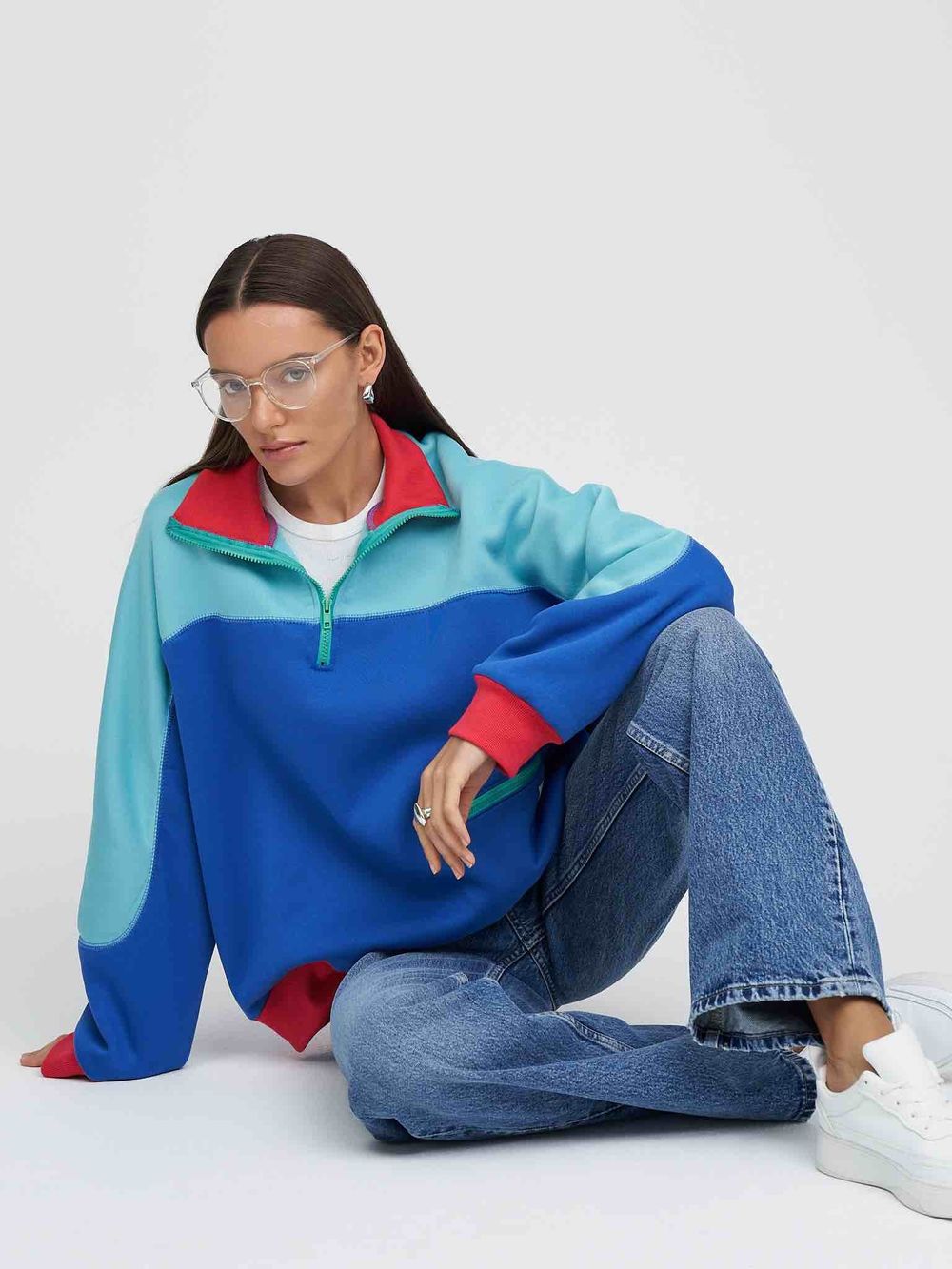 Толстовка Kefirmaykifer на молнии сине-бирюзовая