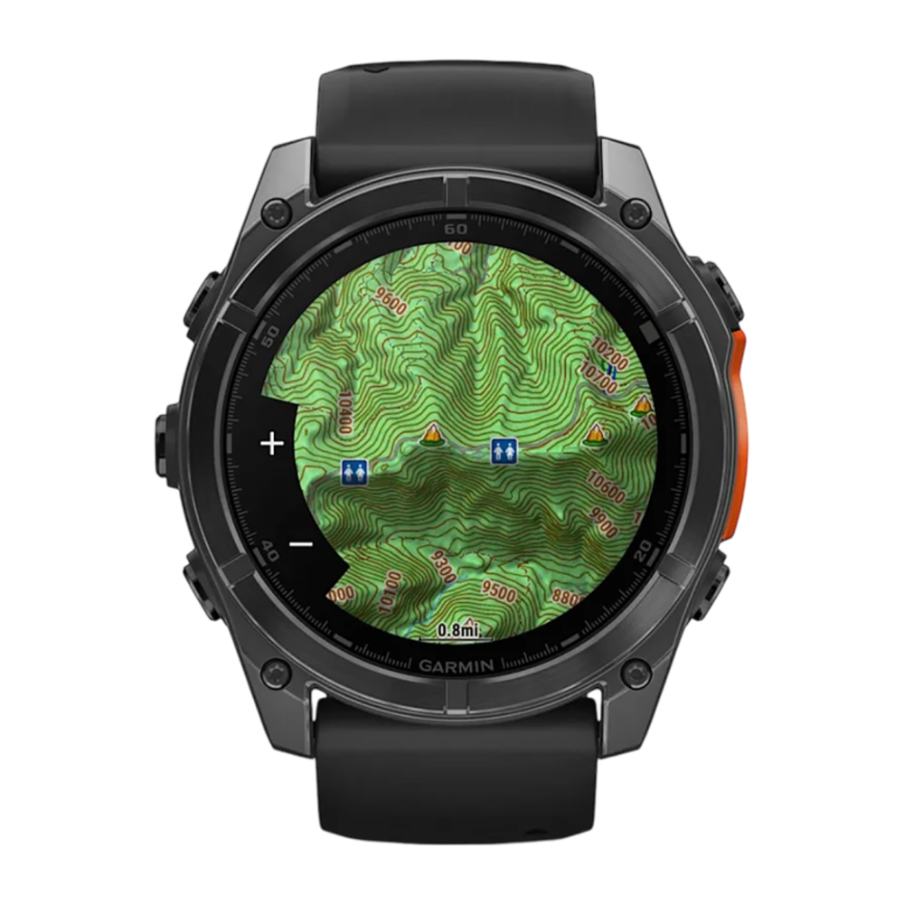 Спортивные часы Garmin fenix 8, 51 мм, AMOLED, сталь, чёрный силиконовый ремешок Сланцево-серый безель из нержавеющей стали, AMOLED-дисплей со стеклом Gorilla Glass. Ремешок с классической застёжкой — на запястье обхватом 127–210 мм