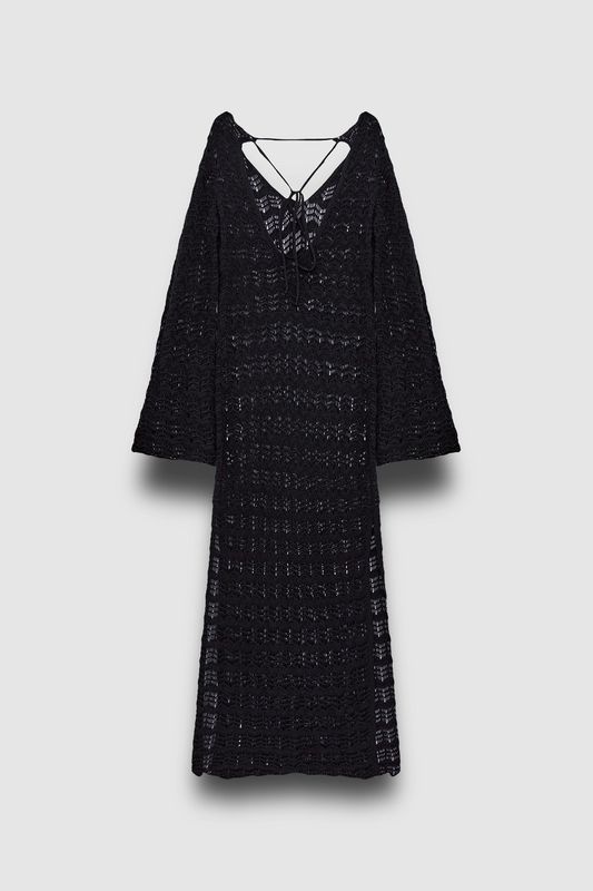 Платье вязаное ажурное с разрезами, черный