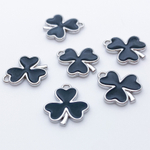 Подвеска Клевер, цвет серебро+черный, размер 13*12 мм, цена за 1 шт