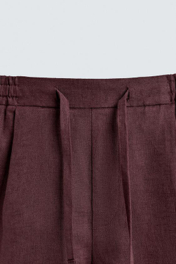 ZARA ШОРТЫ RELAXED FIT ИЗ 100% ЛЬНА, БОРДОВЫЙ