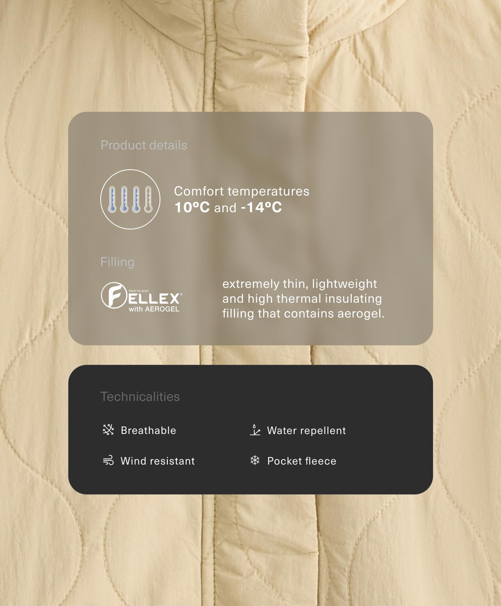 Oysho Утепленная водоотталкивающая куртка FELLEX® AEROGEL, бежевый