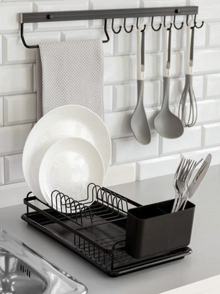 Сушилка кухонная с поддоном DeNASTIA металл, ПП, 45x23,5x15, черный