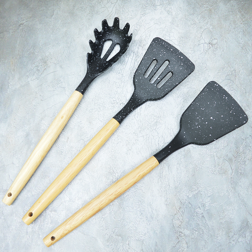 Набор кухонных принадлежностей из силикона, 12 предметов, цвет чёрный