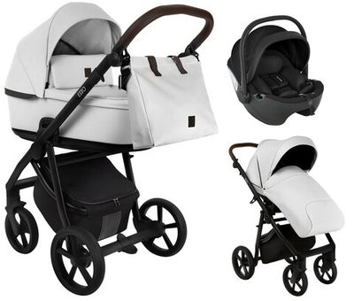 Детская коляска Roan Esso Кожа 3 в 1 с автокреслом Pituso Baesa Pro Black ESSK/215/1 White/Black/руч.Тем.коричневый