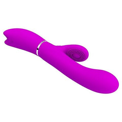 Лиловый вибратор-кролик с подвижной клиторальной щеточкой Clitoris Vibrator - 20,8 см. (Цвет: лиловый)