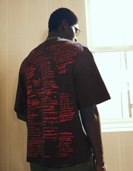 BERSHKA Футболка с коротким рукавом свободного кроя с изображением Eminem, серый