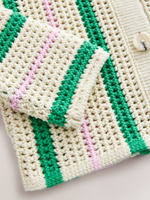 Кардиган вязаный с воротником для девочки Next E25-053, Кремовый, Зеленый