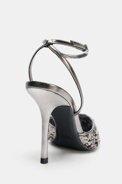 ZARA ТУФЛИ НА ВЫСОКОМ КАБЛУКЕ С ПАЙЕТКАМИ, СЕРЫЙ