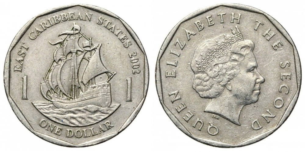 Восточные Карибы 1 доллар, 2002-2007 Королева Елизавета II XF