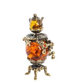 Народные промыслы AM-1282 Фигурка «Самовар» (латунь, янтарь)