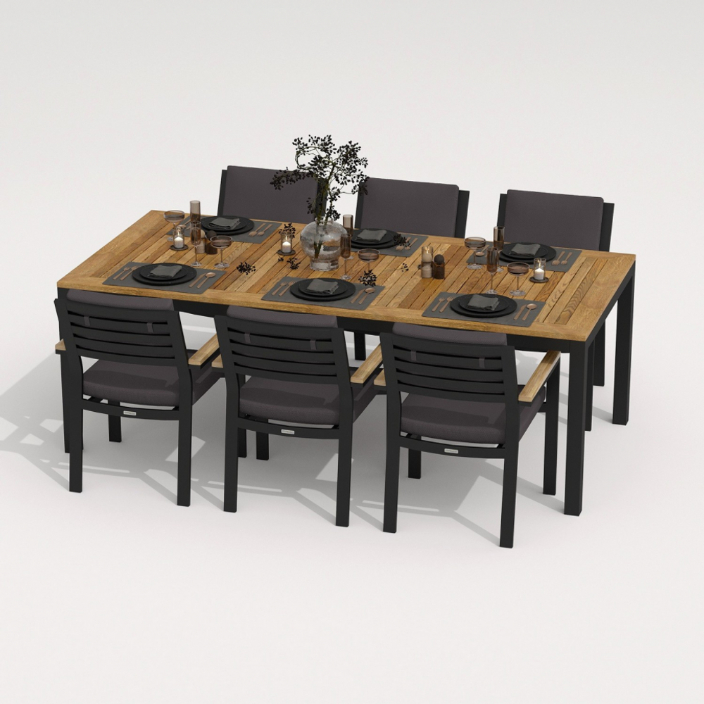 Обеденная группа Ideal Patio ТЕЛЛА БОНТА каркас карбон, стол тик 220, ткань антрацит