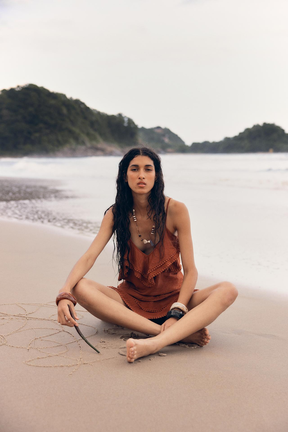 ZARA ТОП С ВОЛАНАМИ И КРУЖЕВОМ, ТЕРРАКОТОВЫЙ