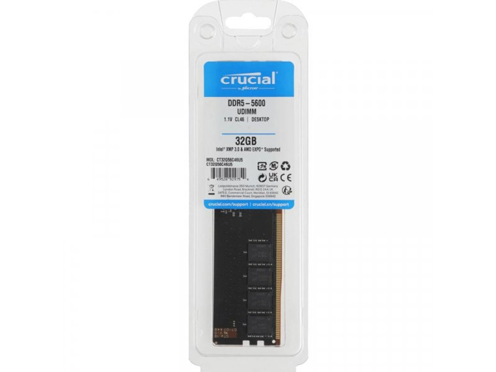 Оперативная память Crucial CT32G56C46U5, DDR5 1х 32ГБ 5600 МГц, DIMM, RTL
