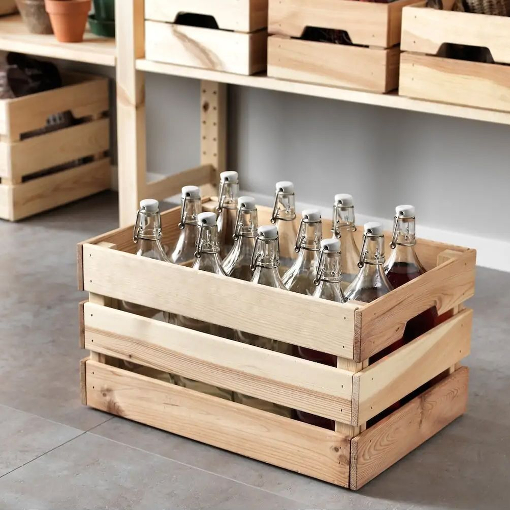 Ящик для хранения вещей Кнагглиг/Knagglig 46х31х25 из массива сосны с ручками большой, органайзер, контейнер, коробка для хранения вещей и игрушек для стеллажа