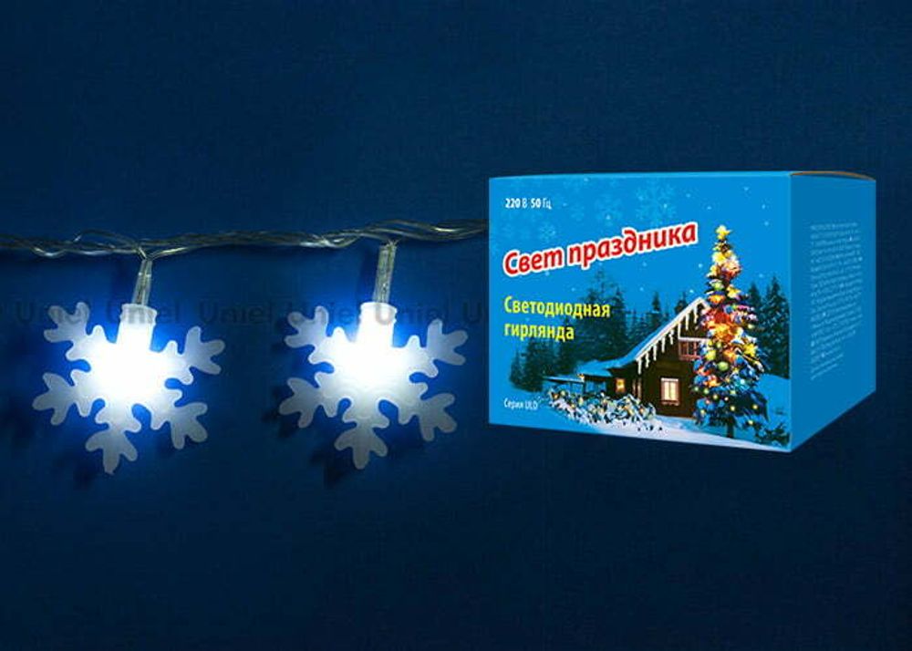 ULD-S0700-050/DTA WHITE IP20 SNOWFLAKES-2 Гирлянда светодиодная с контроллером «Снежинки-2», 50 светодиодов, 7 м, белая, IP20,провод прозрачный